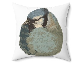 Oreiller douillet geai bleu, cadeau pour amoureux des oiseaux, décoration d'intérieur, coussin nature, accessoire de salon rustique, décoration animal mignon