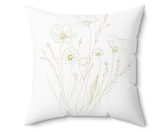 Wildflower Harmony Pillow - Minimalist Boho Floral Cushion Neutral Nature Decor