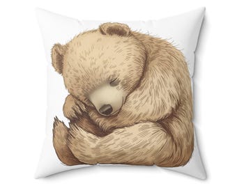 Cozy Bear Throw Pillow, Cute Animal Decor, Relaxing Home Accent, Gift for Kids, Nursery Bedding