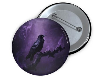 Raven Moon Pin | Soft Goth Bird Badge, Mystical Forest Gift, Celestial Gothic Accessory