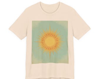 Retro Sunburst Shirt, Vintage Celestial Graphic Tee, Minimalist Cosmic Top, Gift for Sun Lovers