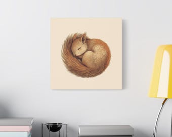 Schlafendes Eichhörnchen Leinwanddruck, gemütliches Waldland Kinderzimmer & Schlafzimmer Dekor, Naturliebhaber Geschenk