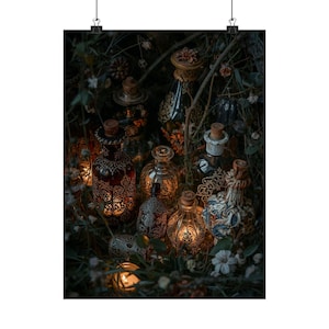 affiche de jardin de potions | Impression murale fantaisie, décoration botanique gothique, art cottagecore aux herbes de sorcellerie
