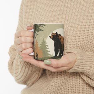 Bear Ceramic Mug, Rustic Coffee Cup for Cabin Living, Wildlife Forest Mug, Outdoors Gift
