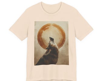 Wolf Abstract Circle Shirt, Howling Wolf Graphic Tee, Minimal Earthy Animal Shirt, Nature Gift