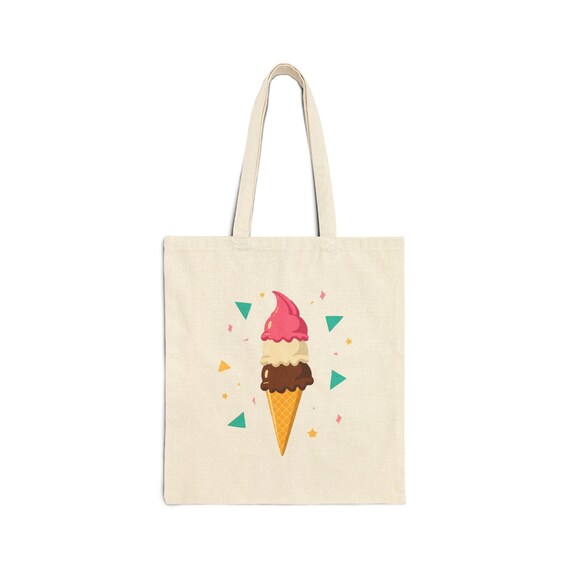 Retro Ice Cream Cotton Canvas Tote Bag | Eco-friendly Grocery Bag