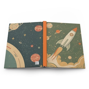 Vintage Space Journal, Retro Sci-Fi Notebook, Rocketship Diary, Gift for Writers, Outer Space Sketch Journal