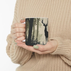 Deer Ceramic Mug, Woodland Coffee Cup, Rustic Cabin Drinkware, Nature Gift for Outdoors Lovers