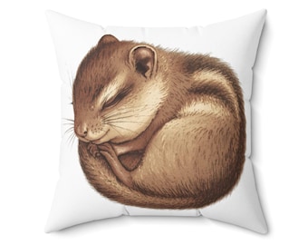 Cozy Chipmunk Pillow, Nature Decor, Animal Lover Gift, Home Accent, Sleepy Woodland Cushion, Rustic Throw Pillow