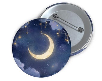 Crescent Moon & Stars Enamel Pin, Whimsical Night Sky Accessory, Gift