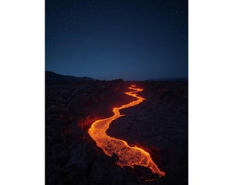 Volcanic Landscape Wall Art Poster, Lava Flow Print, Dramatic Nature Décor, Gift