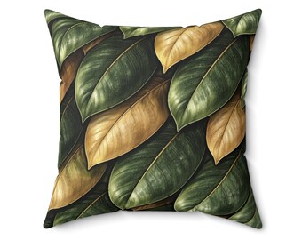 Botanical Study Pillow - Magnolia Leaf Pattern, Vintage Botanical Pillow, Green and Brown Leaf Cushion