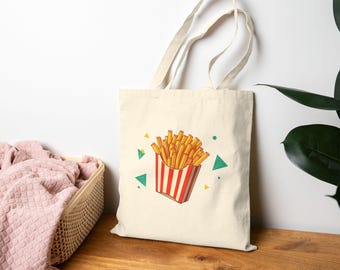Retro French Fries Cotton Canvas Tote Bag | Eco-Friendly Grocery Tote, Fun Snack Lover Gift