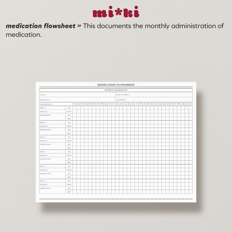 Medication Flowsheet Assisted Living Home PDF Template Caregiver ...