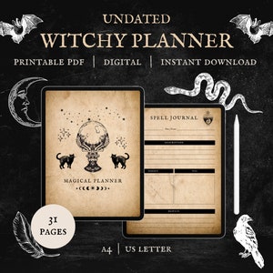 WITCHY PLANNER Printable | Undated Witchy Digital Planner iPad | Digital Planner Goodnotes | Gothic Planner | Grimoire Journal Pages