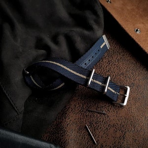 20mm Blue Gold Striped NATO Watch Strap - Tudor Style