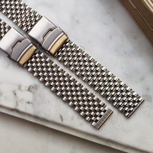 20mm 22mm  Premium 7 Link Beads of Rice Watch Bracelet polished and brushed, curved and straight endlinks