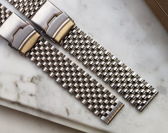 20mm 22mm Beads of Rice Watch Bracelet: Polished & Brushed Stainless Steel