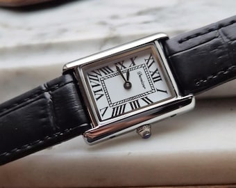 Tank Style Wrist Watch, Quartz Powered, Leather Strap, Vintage inspired Gift for Her & maybe Him