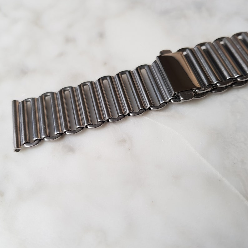 Bracelet montre Bonklip 18 mm 20 mm, or et acier inoxydable, échelle en bambou style militaire vintage image 8
