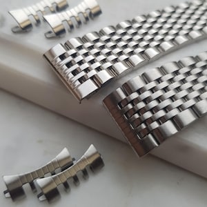 18mm 20mm 9-link Solid Stainless Steel Beads of Rice Bracelet, Brushed + Polished, Curved + Straight endlink