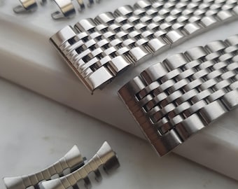 Solid Stainless Steel Beads of Rice Watch Bracelet: 18mm/20mm, Brushed & Polished