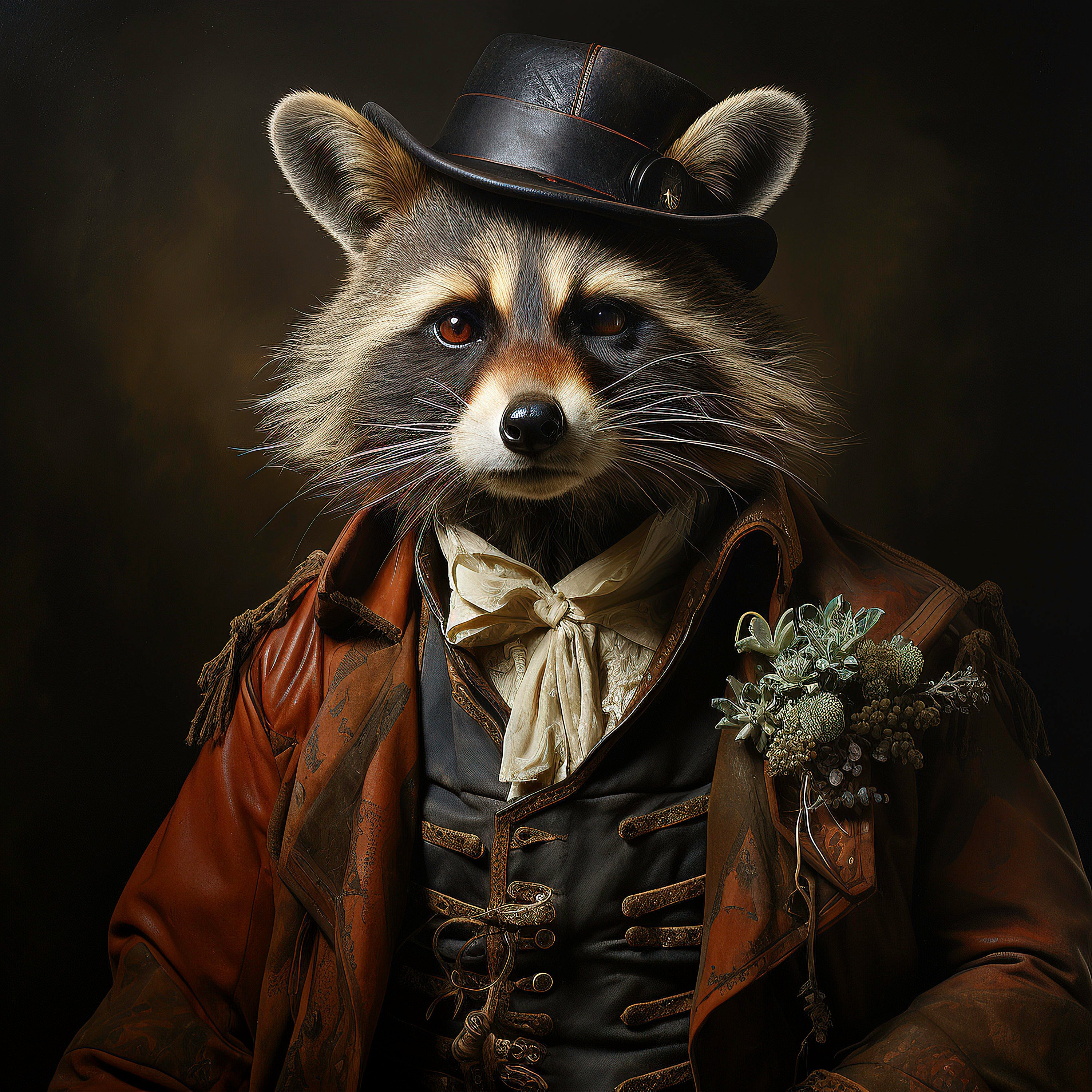 Victorian Raccoon Elegance: Refined Raccoon in Classic Gentleman Garb ...