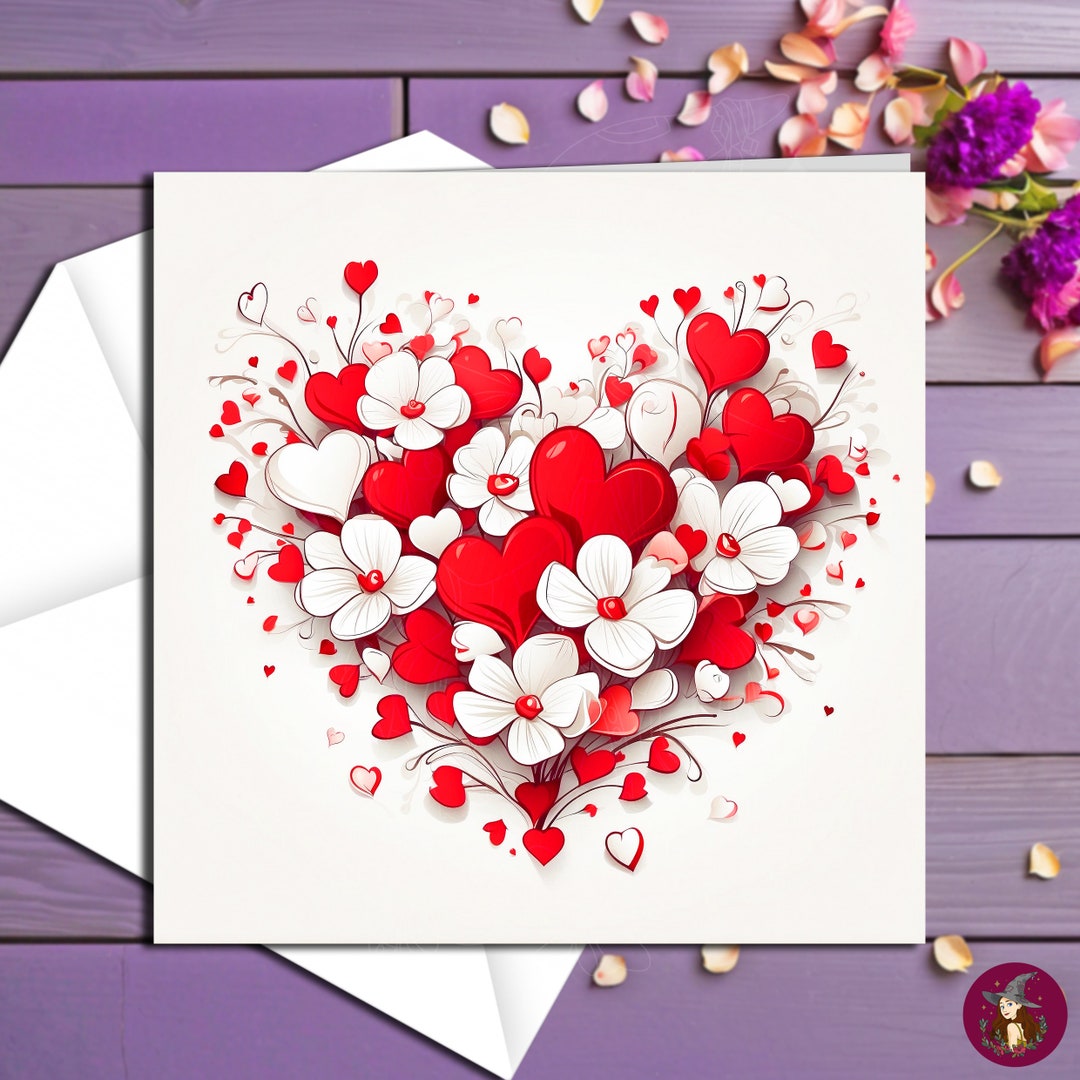 Floral Hearts Greetings Card With Envelope - Etsy