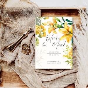 Yellow Wedding Invitation Digital Kit | Watercolor Yellow Flower Invitation Set | Yellow Flower Bloom Invitation | Wedding Customizable Kit