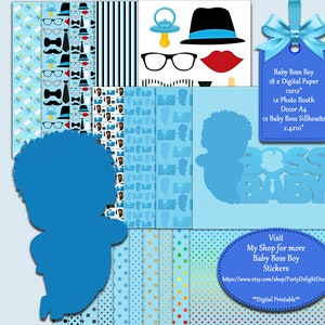 Baby Boss Blue Um scrapbook digital em papel, design de cartões, convites, adesivos, fundos, artesanato em papel, web design - DOWNLOAD INSTANTÂNEO
