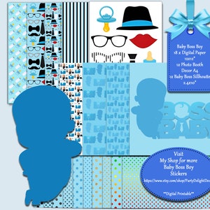 Baby Boss Blue E Réservation de déchets de papier numérique, conception de cartes, invitations, autocollants, arrière-plan, créations en papier, conception de sites Web - TÉLÉCHARGEMENT IMMÉDIAT