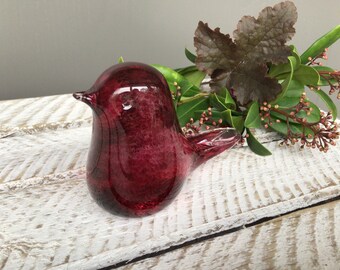 Vintage Wedgewood Cranberry Glass Bird Paperweight