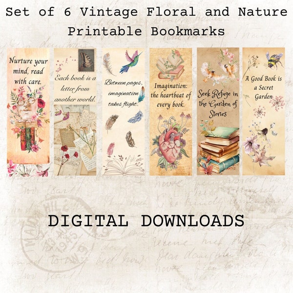 Floral and Nature Bookmarks, Floral Vintage Bookmarks, Classic Bookmarks, Flora and Fauna Bookmarks