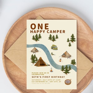 One happy camper birthday invite | First birthday invite | Customizable invite| Editable invitation template | Instant download