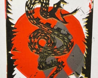 Impression bloc Année du serpent : art du zodiaque chinois, impression avec passe-partout ou carte