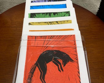 Rainbow Animals Block Printed Card Set, Pride Art