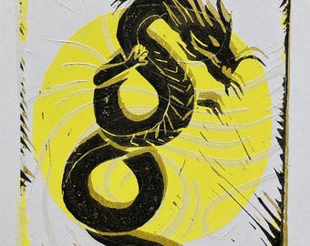 Year of the Dragon Block Print: Chinese Zodiac Art, Infinity, Celestial Matted Print or Card