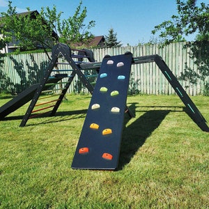 Large Climbing Equipment with Climbing Wall, Slide and Blackboard, outdoor playset, wooden baby gym, wooden outdoor playground