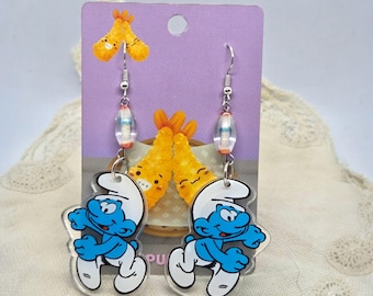 Various Acrylic Smurf Characters with Salvaged Vintage Beads Earings Oak