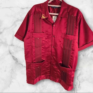 Original Guayabera Burgundy with Gold Durango and Scorpion Embroidered Traditional Mexican Button Up Shirt Sz. XL 90s Y2K