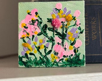 Wild Garden - mini (2&quot; x 2&quot;) mixed media painting