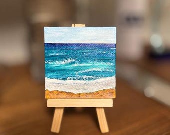 Sunny Day at the Beach - mini (3&quot; x 3&quot;) painting with easel