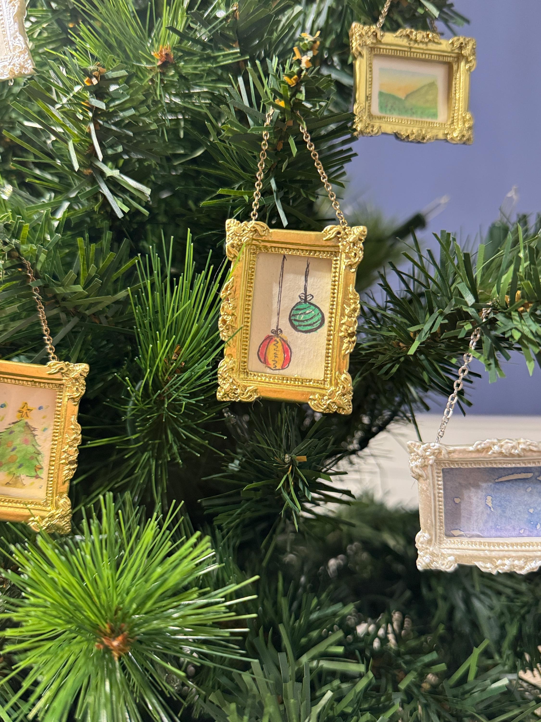 Tiny framed original watercolor painting ~ not a print ~ ornament, holiday, housewarming, mini art gift, cute small unique personal handmade
