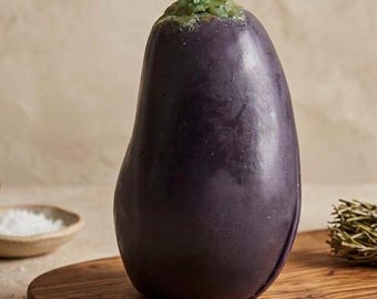 Eggplant Beeswax Candle, Unscented, Garden Decor 1lb 2oz, Large Eggplant
