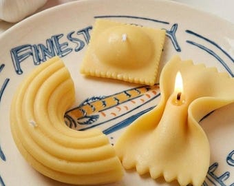 Pasta Candles: Farfella, Ravioli, Rigatoni Set (Scented/Unscented) Beeswax/Soy Wax 3 ct