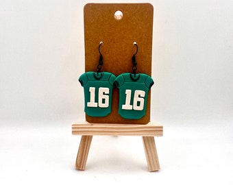 Football jersey earrings. Custom made to your favorite team and player. You pick the color you pick the number.