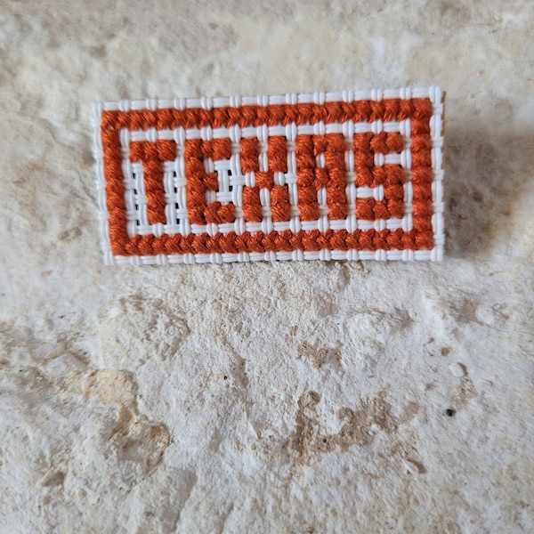 Texas burnt orange word Pin for your game day outfits or everyday backpack.  Texas collection:  bookmark, coasters, and fabric postcards