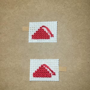 Red Hat sticker:  hand embroidered miniature