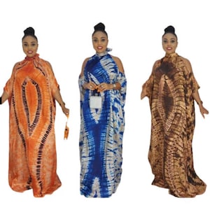 Brand New Cold shoulder silk Adire Boubou dress - One size - Ready to ship