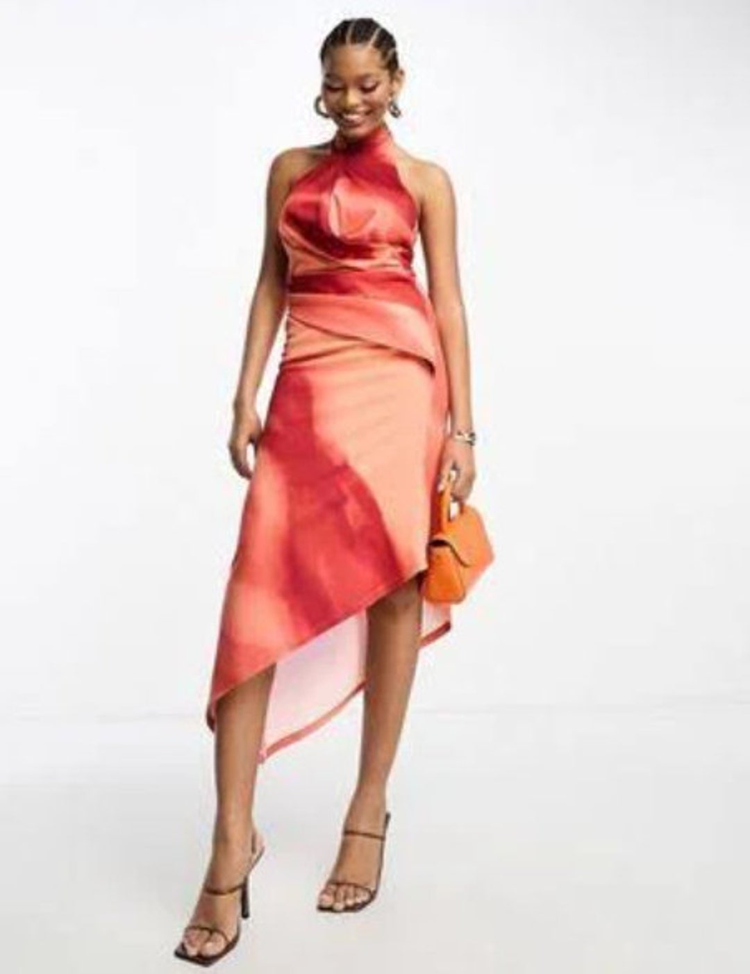 Embroidered Midi Dress in Rust Smudge Print, Orange - US Women size 8 Embroidered Midi Dress in Rust Smudge Print, Orange - US Women size 8